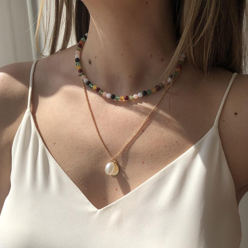 Pendant Necklaces 2021 Ethnic Elegant Fashion Imitation Pearl Hit Color Gold Metal Necklace For Women Girls Clavicle Chain Jewelry-image-706305547