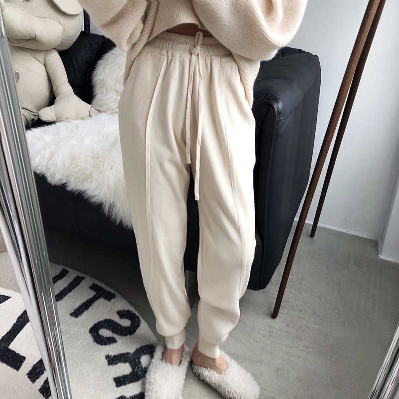 

Winter Three-color Knitted Pants Women's Korean Casual Elastic Waist Radish Pencil Ankle-Length 210607, Grey