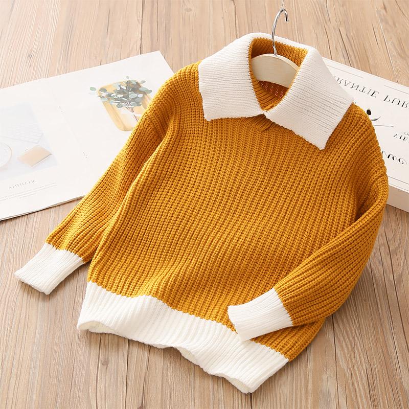 

Pullover Baby Lapel Sweater 2021 Autumn Winter Kid's Clothes 2-12Years Children Fashion Mix Color Fresh Knitted Shirts For Girls, Blue