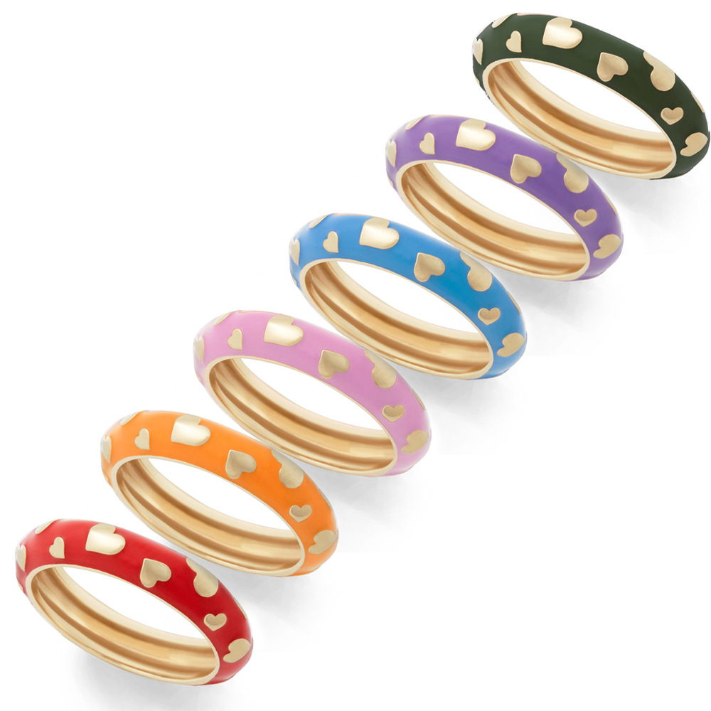 

Korea Cute Gold Color Peach Heart Ring For Women Trendy Multicolor Metal Round Rings Female Vintage Finger Jewelry Gift