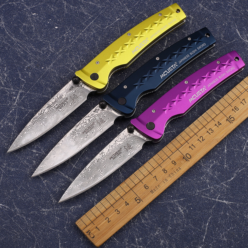 

New Tactica Outdoor Camping Surviva Mountaineering Hunting Sef-Defense EDC Too Damascus Stee Auminum HandeFoding Knife