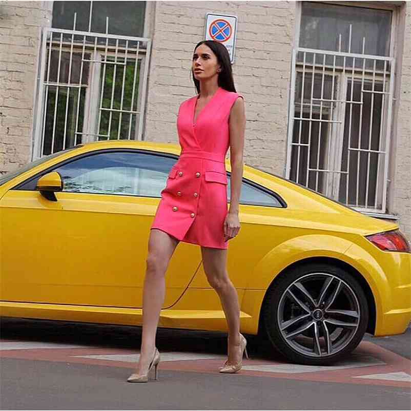 

TOP QUALITY Paris Fashion Runway Designer Dress Women's Sleeveless V-neck Double Breasted Tank 210521, White