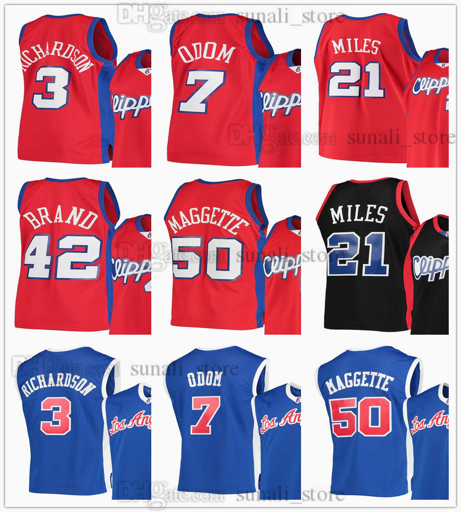 

Custom Retro Basketball Corey Maggette 50 Jerseys Darius Miles 21 Elton Brand 42 Lamar Odom 7 Quentin Richardson 3 Red Blue Black, New black