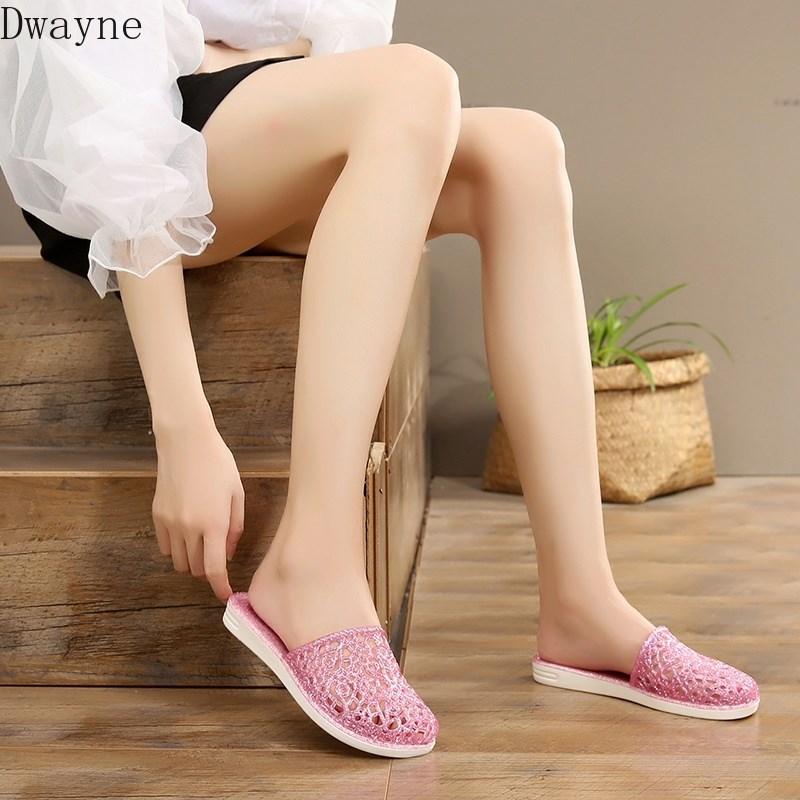 

Slippers Crystal Casual Indoor Breathable Baotou Comfortable Non-slip Summer Sandals, Black