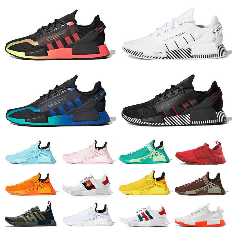 

2021 Human Race Authentic Sneaker Running shoes NMD R1 V2 Original Mens Womens Pharrell Williams Sports Sneakers top quality Hu trail, 4 black white 36-45