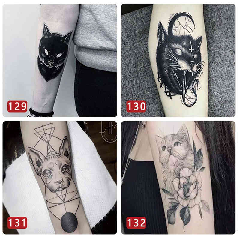 

10pcs/set fake tattoo women men hand tatoo cat rose letters pattern arm sleeve tattoo sticker party body art waterproof decal