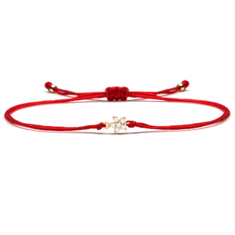 

Cubic Zirconia Stones Mini Butterfly Flower Charm Bracelet Women Girl Kid 2021 Fashion CZ Red String Braided Jewelry Gift Bracelets