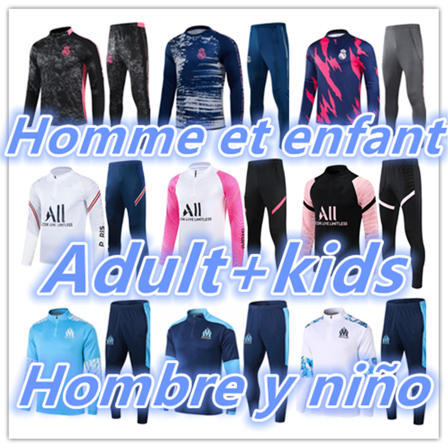 

kids + mens adult 20 21 football training tracksuit soccer jerseys tracksuits suit 2021 2022 real madrid survetement foot chandal jacket jogging kit