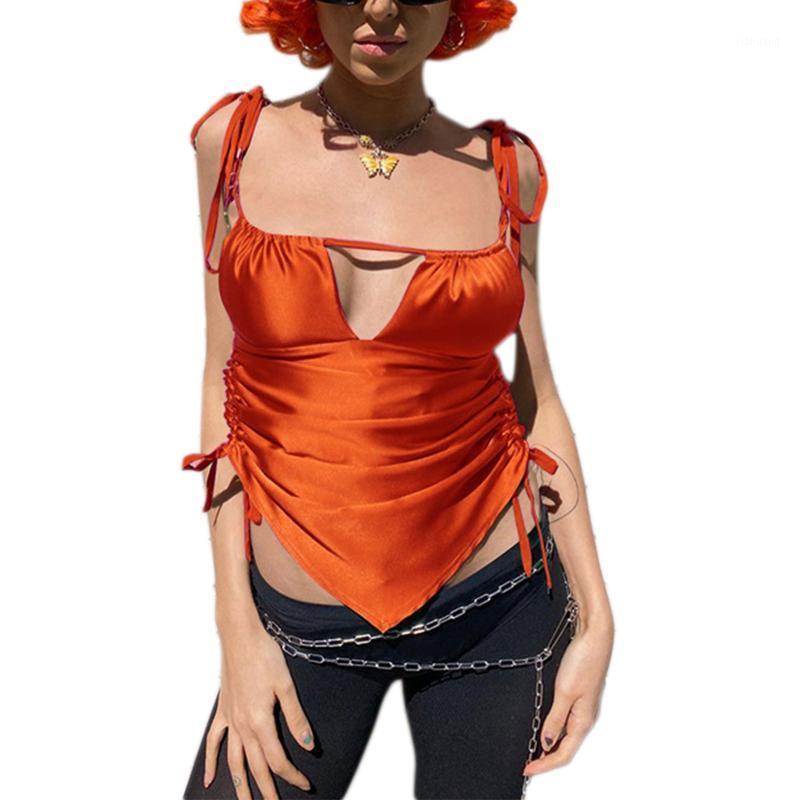 

Women' T-Shirt Ladies Sexy Backless V-neck Camisole, Summer Girls Hollow Chain Decoration Sleeveless Drawstring Lace Up Ruched Tops, Black