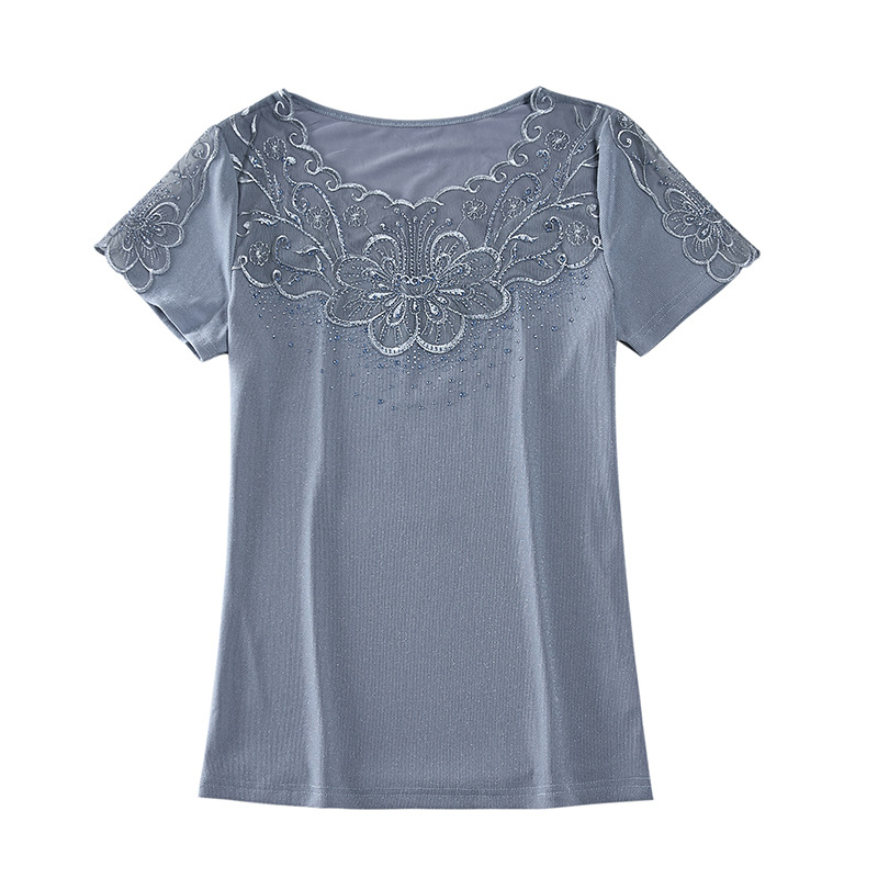 

2021 summer design engraving short sleeve fashion T - shirt women top 5943, White