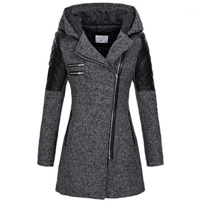 

Kinikiss 2021 Women Coat Zipper Autumn Black Hoodies Patchwork Long Sleeve Warm Contrast Color Jacket Winter Coats & Jackets1, Black;brown