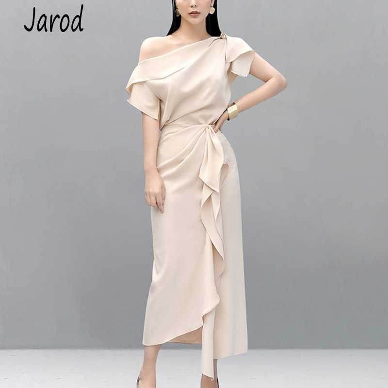 

Runway fashion Summer 2 Pcs Set Elegant Women' One Shoulder Sexy Crop Tops + high waist Ruffles Long Skirts 210526, Picture color