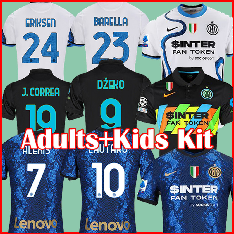 

BARELLA soccer jersey VIDAL LAUTARO ERIKSEN ALEXIS DZEKO CORREA inter 21 22 football shirts 2021 2022 uniforms men + kids kit away third 3rd black tops 25632, Kids third