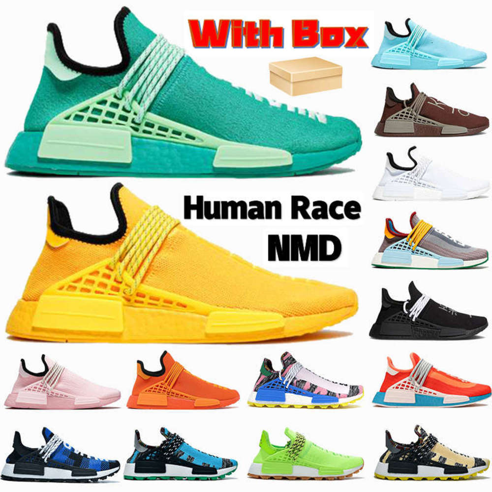 

With box NMD Human Race running shoes green aqua chocolate core white black Hu Pharrell Solar Pack blue men women sneakers, 01# aqua