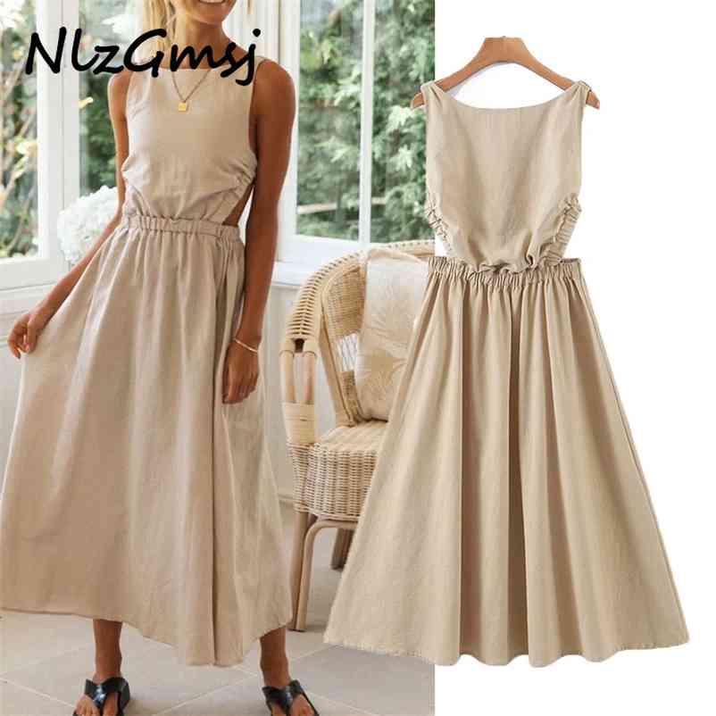 

Dres Summer Cotton Elastic Backless es Sexy Midi Holiday Female Clothing Vestidos 03 210628, As picture