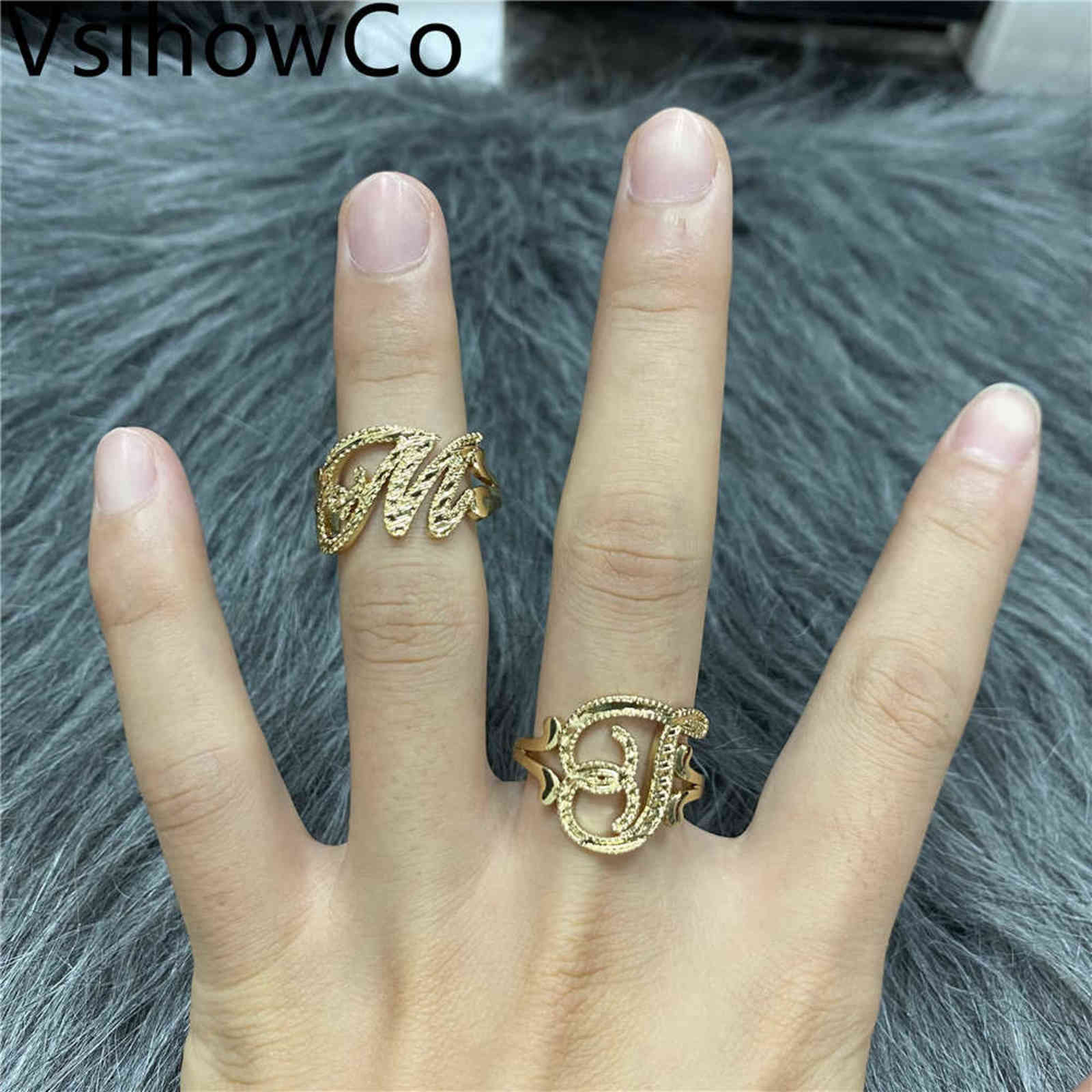 

VishowCo New Custom Name Ring Fashion Hip Hop Stainless Steel Personalized Initial A-Z Letter Ring For Women Gifts