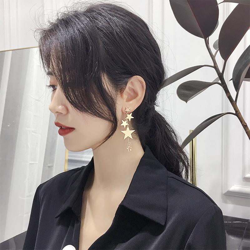 

Dangle & Chandelier 2021 Fashion Jewelry Simple Metal Copper Multiple Five-pointed Star Earrings Long Tassel Gold For Women