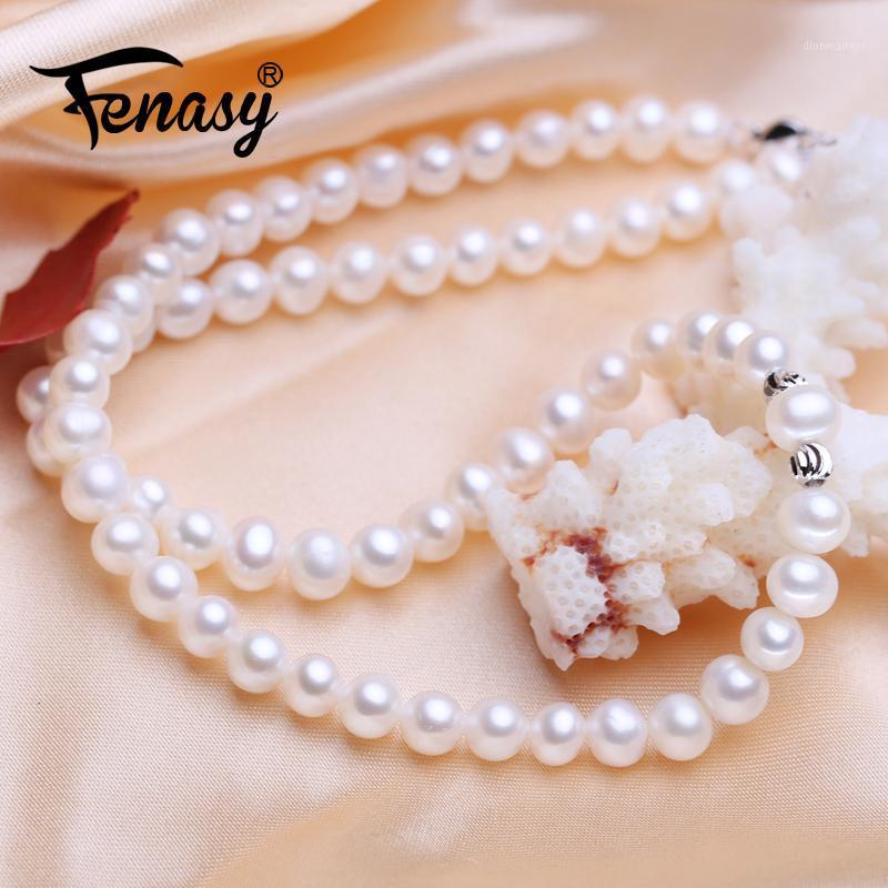 

Genuine Natural Freshwater Pearl Necklaces For Women Near Round 6-7mm Short Choker Necklace Neck Accessories Chains