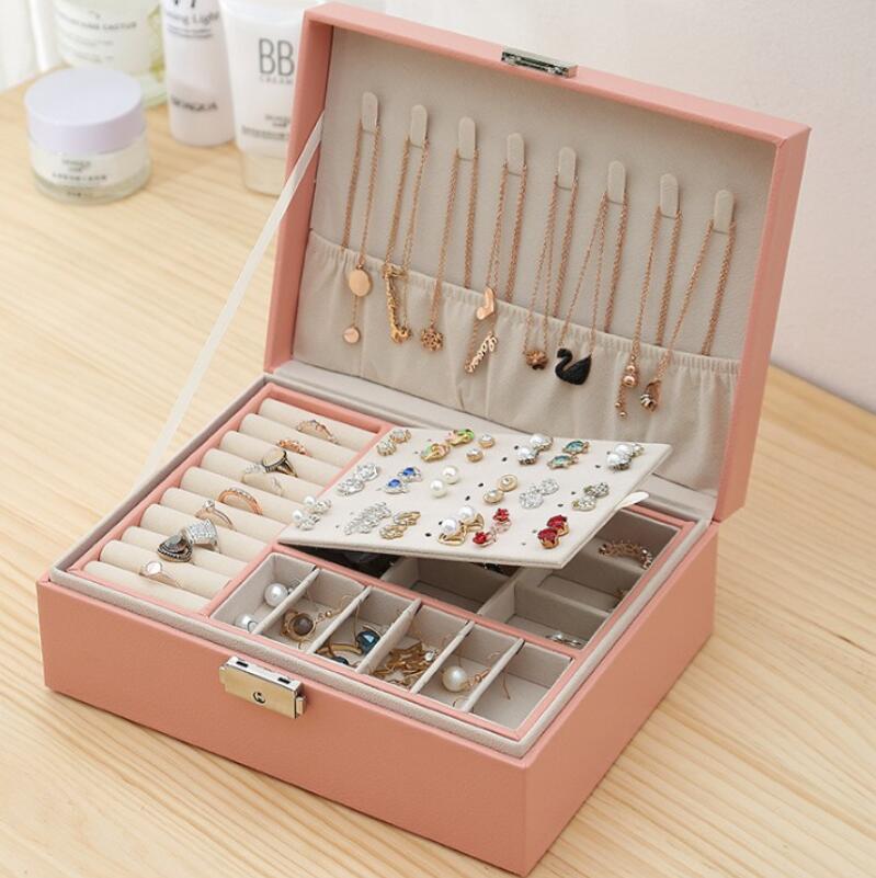 

High Capacity Leather Jewelry Boxes Travel Jewelrys Organizer Multifunction Necklace Earring Ring Storage Box Women Gifts