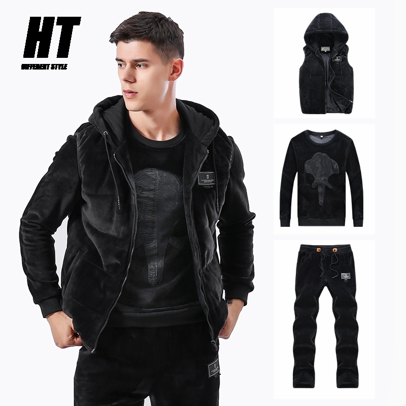 

Elephant Thick Warm Tracksuit Men Winter 3 Piece Hooded Vests SweatPant High Quality Pleuche Fabric Sweatshirt Suit Jogger 210603, Cjw254gray