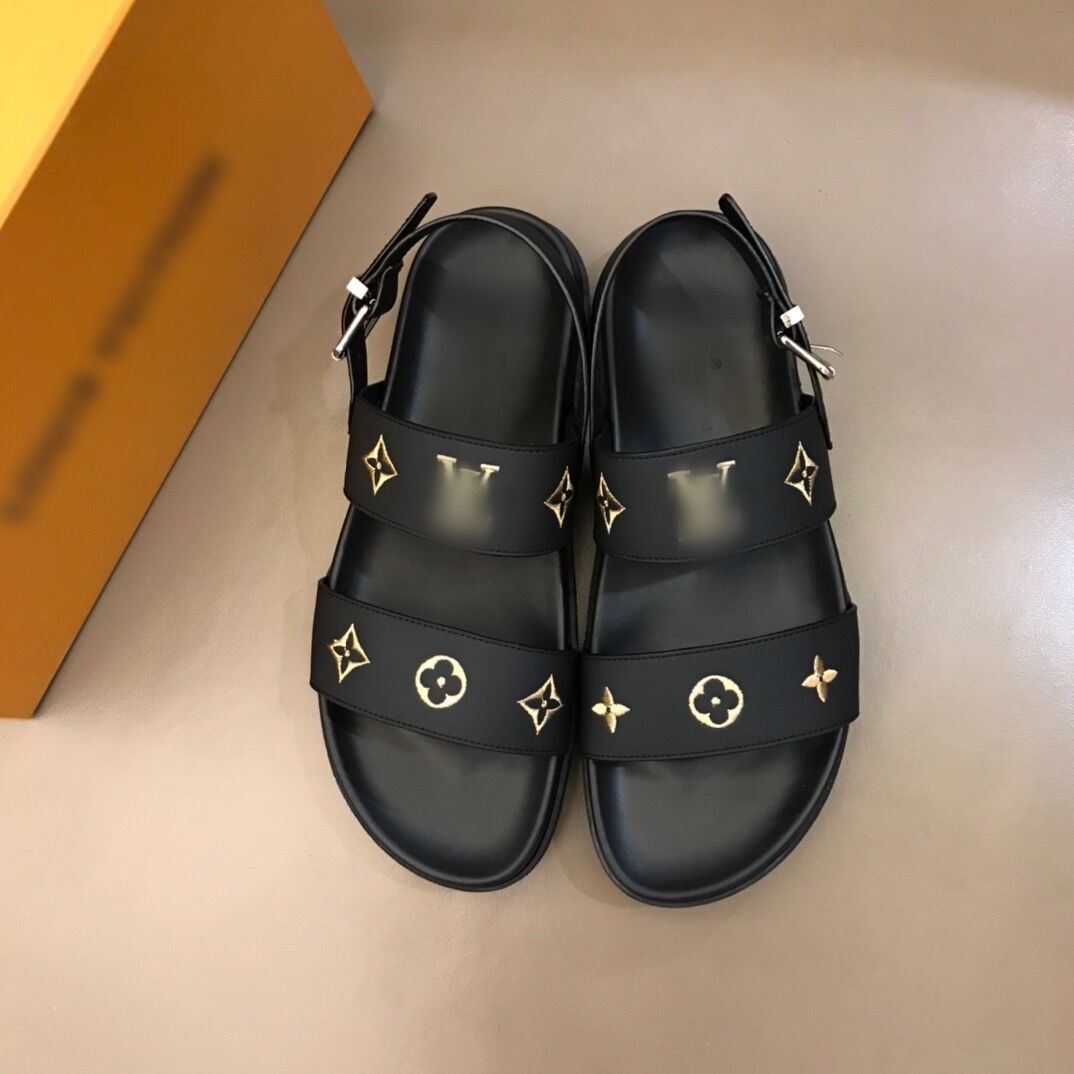 

2021 Fashion men Sandals gold letter printed luxury mens Designer Sandal slides shoe, Black
