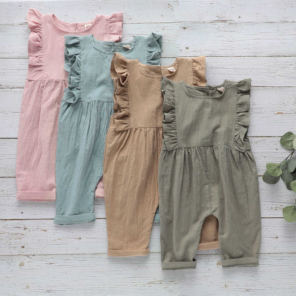

Cotton Romper Sleeveless Climbing Clothing For Lotus Leaf Side Babies And Young Children In Summer Of Toddler Romper 210701, Khaki