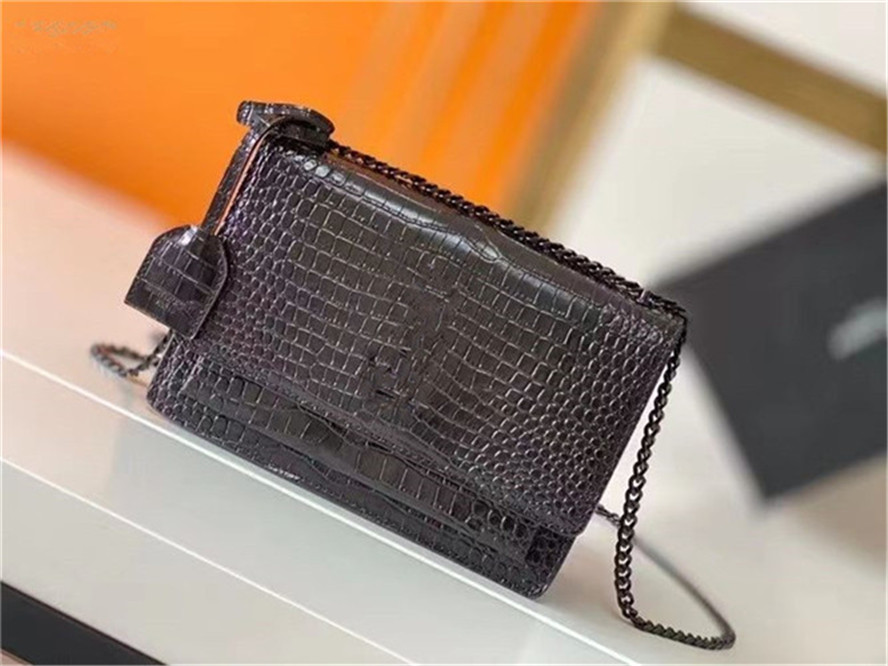 

High quality bag luxury handbags purses crocodile style flap women chain shoulder bags fashion designer, Black gold chain