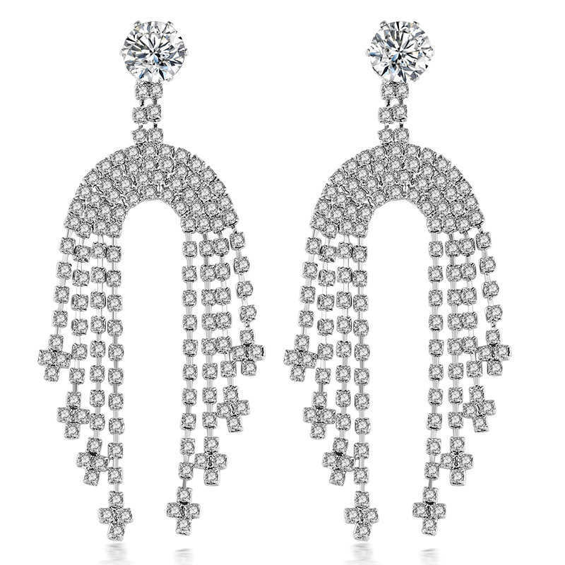 

Womens Stud Earrings Crystal Jewelry Fashion Tassel long inlaid Zircon Gold silver plated