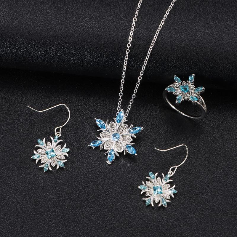 

Earrings & Necklace Xmas Diamond Snowflake Jewelry Women's Engagement Rings Pendant Set, Silver