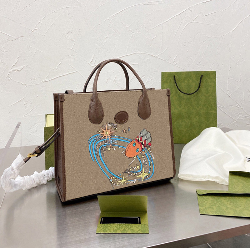 

Luxury 3A Classic Brand Brown Shopping Bag Leather Canvas Large Capacity High Quality Handbag Ladies Shoulder Bag, Brown cartoon