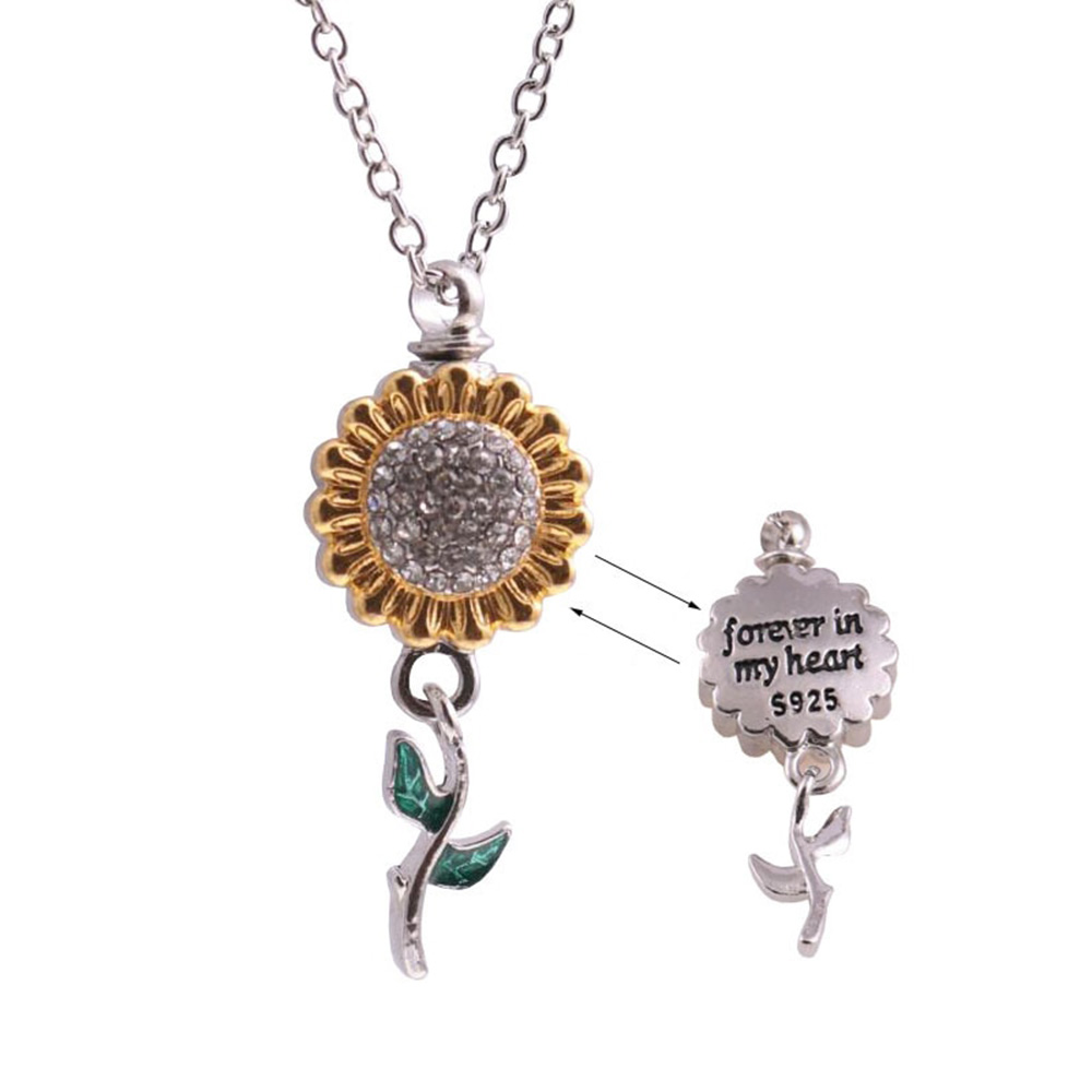 

Wholesale golden sunflower cremation necklace, ashes pendant, to commemorate the deceased family or pet-forever in my heart