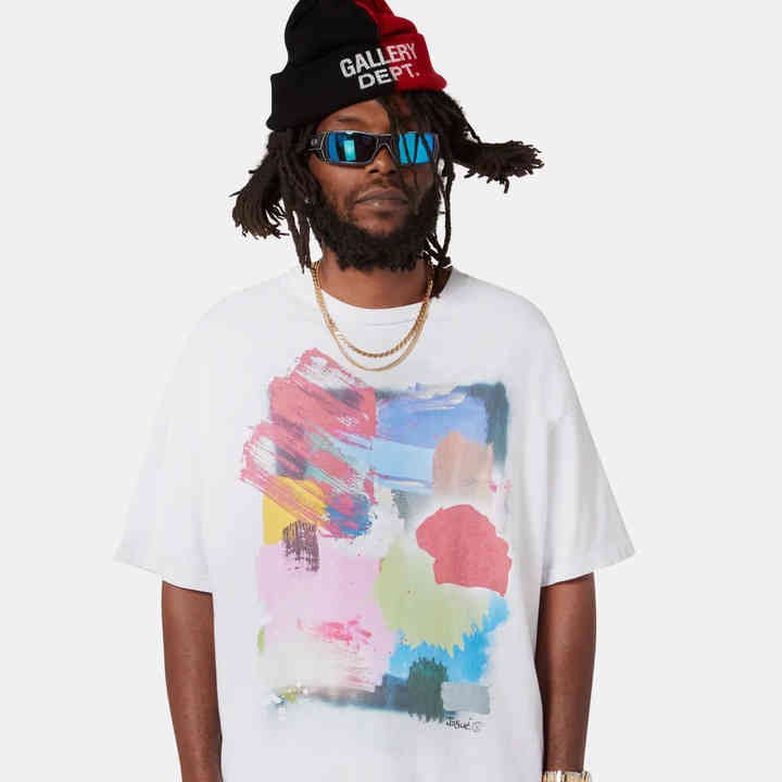 

American fashion brand dept graffiti print short sleeve high street couple' same street hip hop loose T-shirt, White