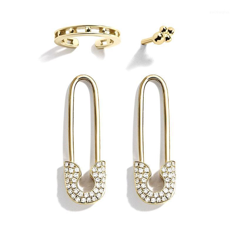 

Explosive Earring Set Alloy Pin Rhinestone Earrings Simple Ear Clip 4 Piece For Women Girl Fashion Jewelry 2022 Stud, Golden;silver