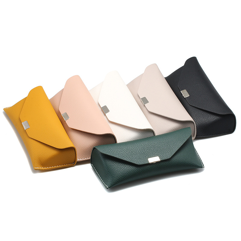 

PU lychee pattern square buckle Portable Sunglasses Case Soft Simple Trendy Sung lasses Glasses Leather Cases Myopia Storage Bag High Quality Retro Spectacle-Case