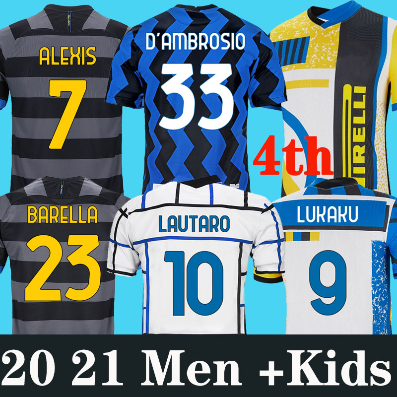 

INTER 2020 2021 soccer jersey LUKAKU MILAN VIDAL BARELLA LAUTARO ERIKSEN ALEXIS HAKIMI 4th 20 21 football shirt uniforms men kids kit fourth, 20 21 home kids