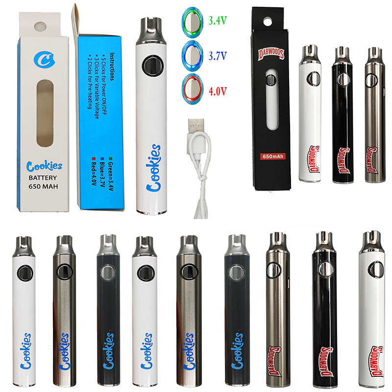

Cookies Dabwoods Vape Batteries Preheating Adjustable 650mAh 510 Thread Battery Vapes Pen Carts Variable Voltage Charger Precharged Vaporizers Cartridges