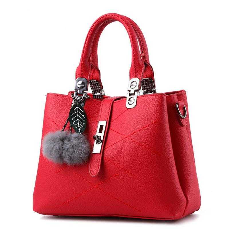 

CLASSIC FLOWER HBP Embroidery Messenger Women Leather Handbags Bags Sac a Main Ladies hair ball Hand Bag Tote Red, Deeppink