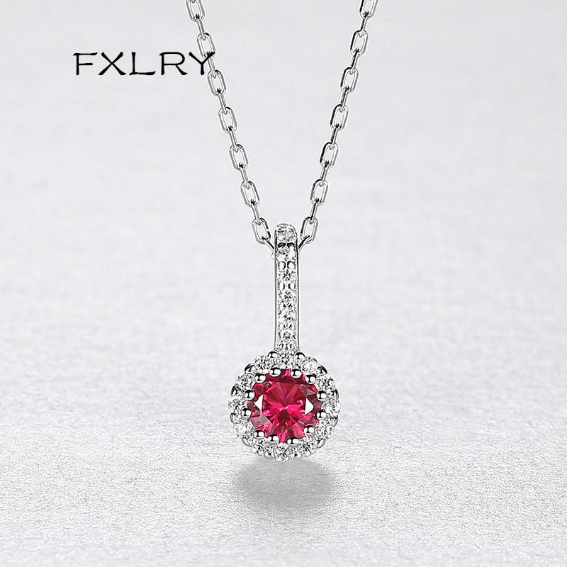 

Chains FXLRY Vintage Simple Round Red Zircon Pendant Necklace For Women Jewelry Wholesale Available In Multiple Colors, Silver