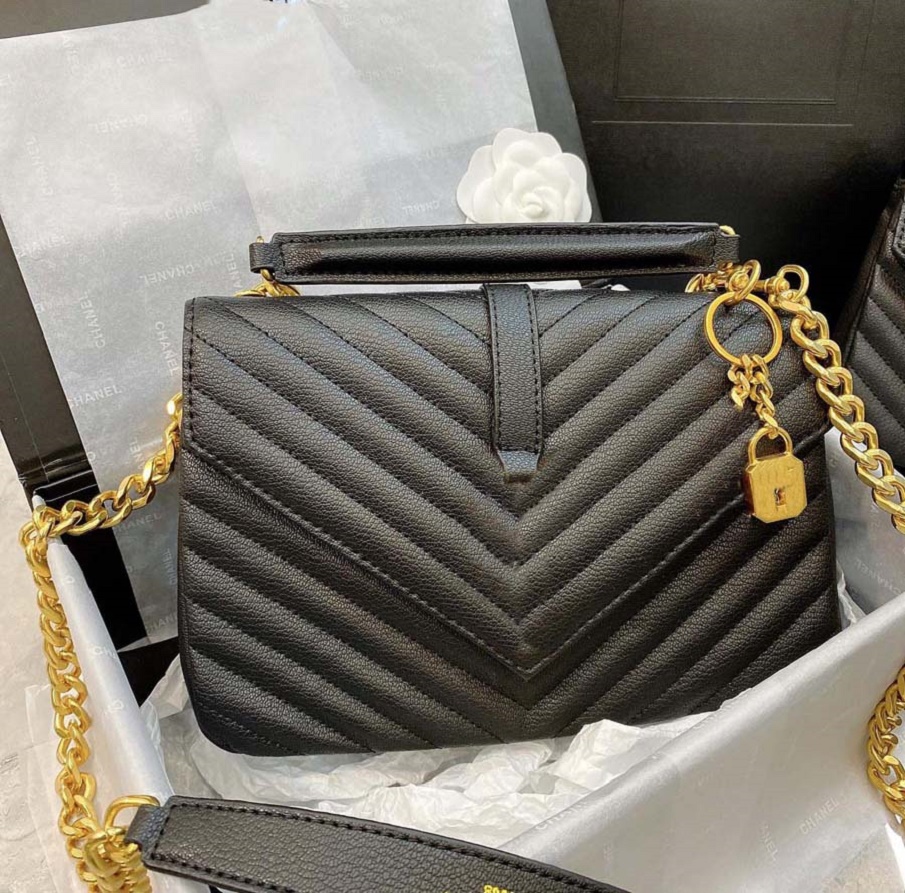 

Ladies black calfskin caviar classic Diamond quilted bag chains double flap medium Genuine Leather crossbody shoulder bags 21, #9