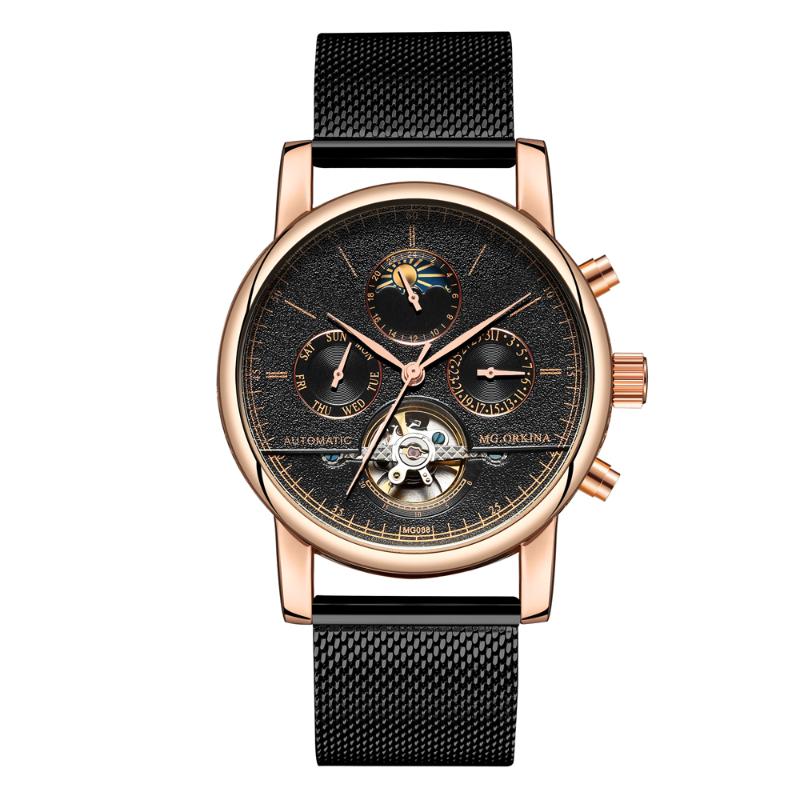 

Wristwatches Men's Analog Mechanical Watches Tourbillion Day Moonphase Watch Auto Wristwatch Gifts Box, Same as the picture