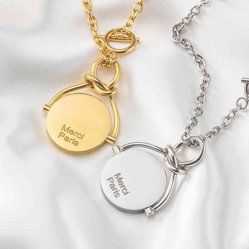 

merci paris no mercy fashion versatile revolving autumn gold ring pendant, Silver