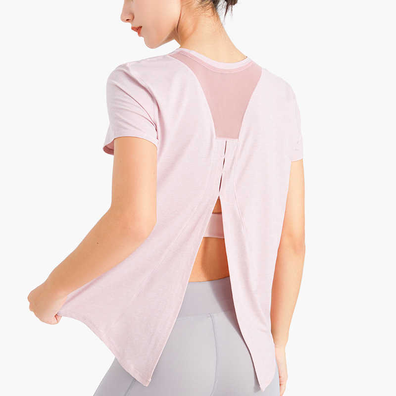 

Yoga Sports T-shirt Gym Clothes Women Tops Blouse Running Fitness Loose Mesh Breathable Quick Drying Short Sleeve Workout Tees, Light pink