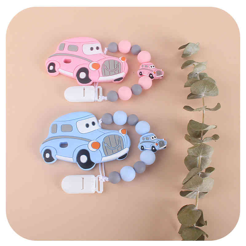 

2pcs Set Newborn Baby Boy Girl Pacifier Teething Nursing Teether Cartoon Car