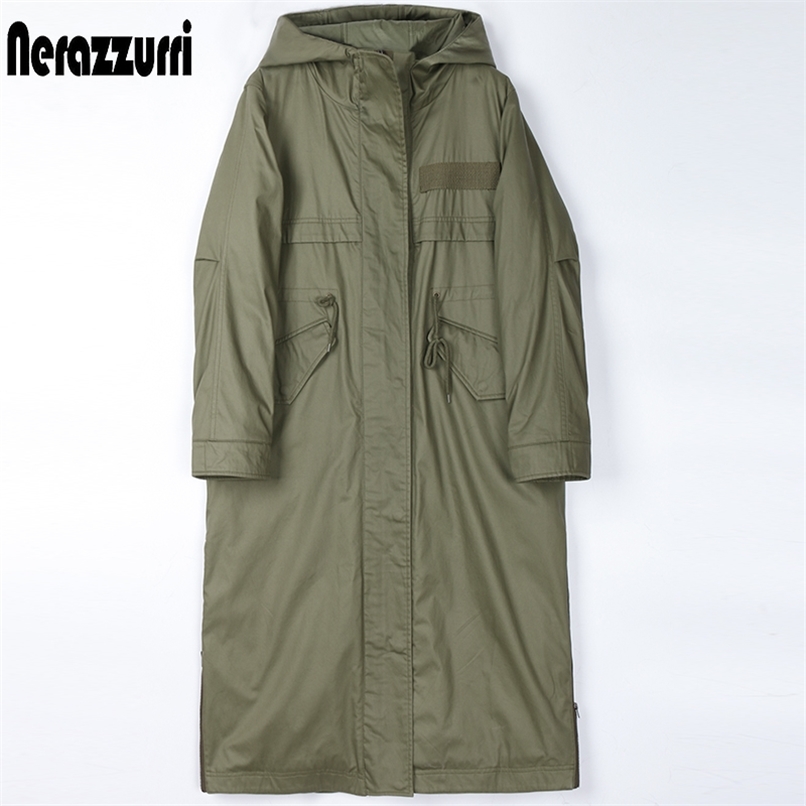 

Nerazzurri Winter Long Warm Thick Faux Fur Parka with Hood Long Sleeve Fluffy Rabbit Fur Lined Overcoat Designer Fashion 211019, Armygreen