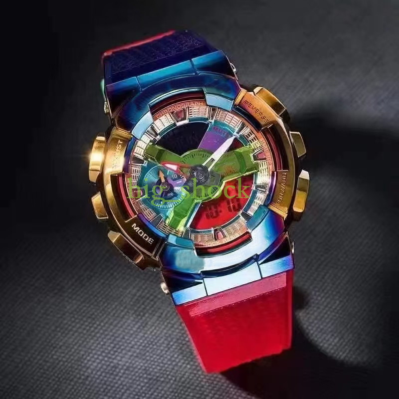 

HOT NEW MODEL COLOR Metal fashion waterproof student wristwatch Sport dual display GMT Digital LED reloj hombre watch relogio masculino, Black gold