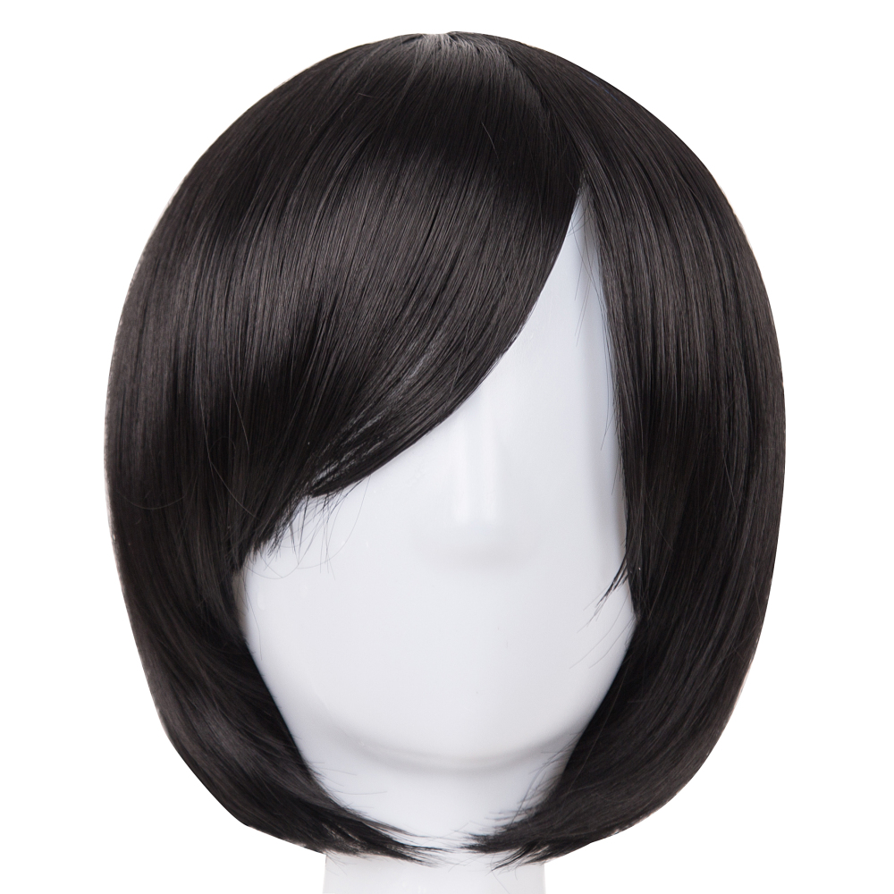 Costume Accessories Black Bob Wig Fei-Show Synthetic Heat Resistant Fiber Oblique Bangs Short Wavy Cosplay Halloween Carnival Hair Women Hai-image-751016546