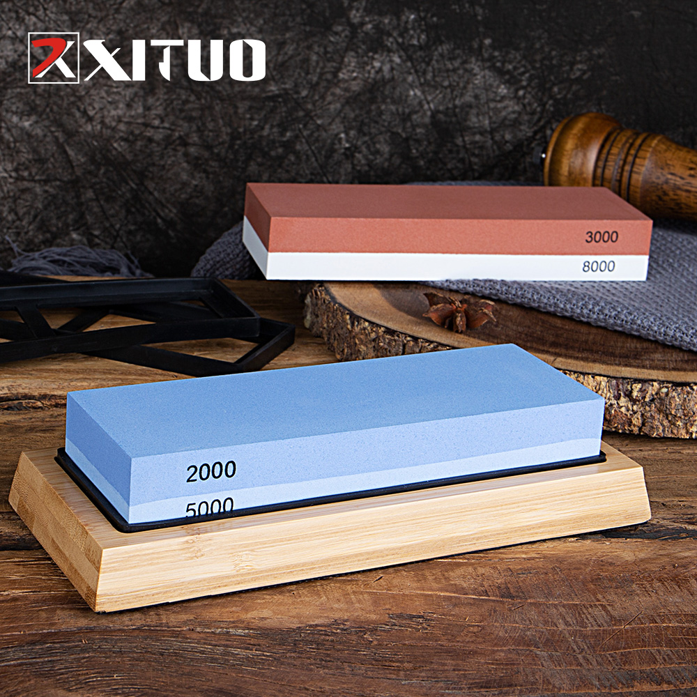 

XITUO Knife Sharpener Stone 2 Side Whetstone Kit Quick Sharpening For Damascus And Quality Knife With NonSlip Bamboo Base Hot