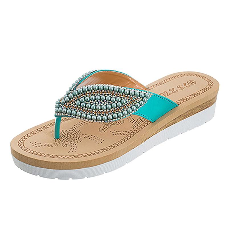 

Slippers Women Bohemia Ladies String Bead Flat Flip-Flop Beach Casual Shoes Summer Open Toe Fashion Non-Slip Sandals #1216, Black