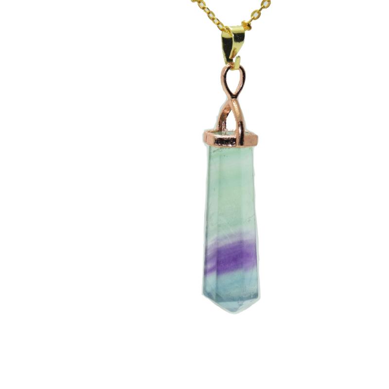 

Pendant Necklaces 1pc Rose Gold Plating Natural Jewelry Stone Hexagonal Chain Necklace Chakra Fluorite Point For Girl