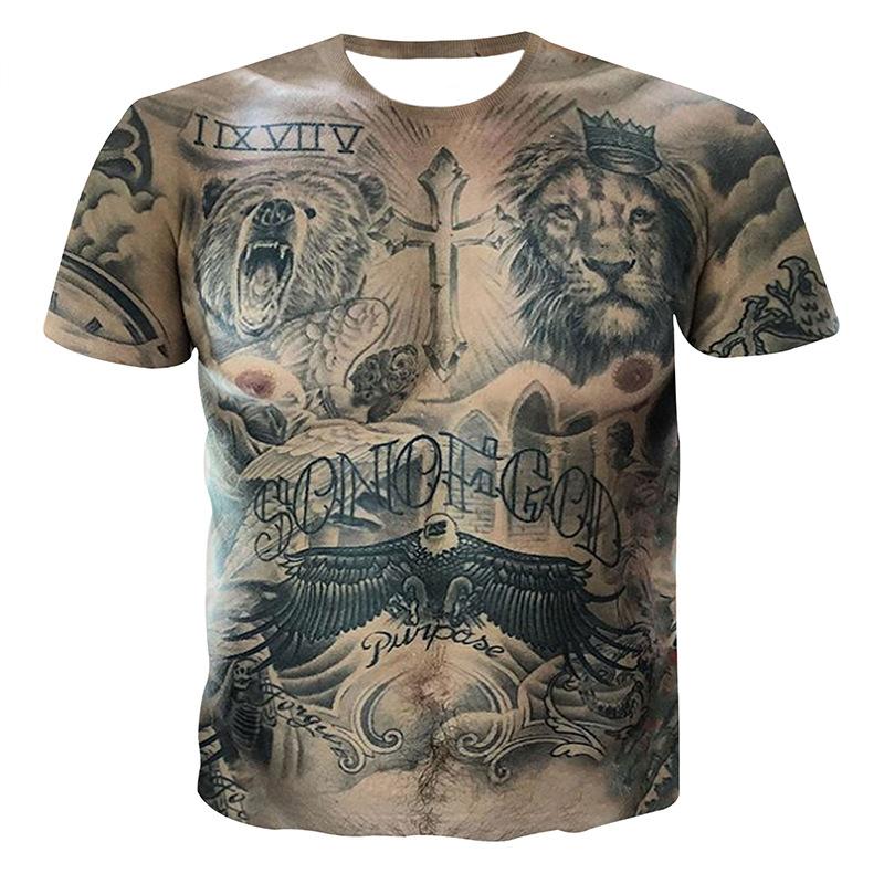 

Men's T-Shirts Sexy Tattoo Muscle T-Shirt 3D Animal Printed Top Tees Male Summer Hip Hop Camisetas Homme Streetwear Funny T Shirts, T069980